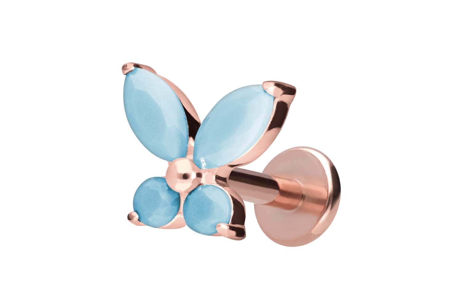 Titan Labret Piercing mit Innengewinde SCHMETTERLING + SYNTHETISCHE TÜRKISE